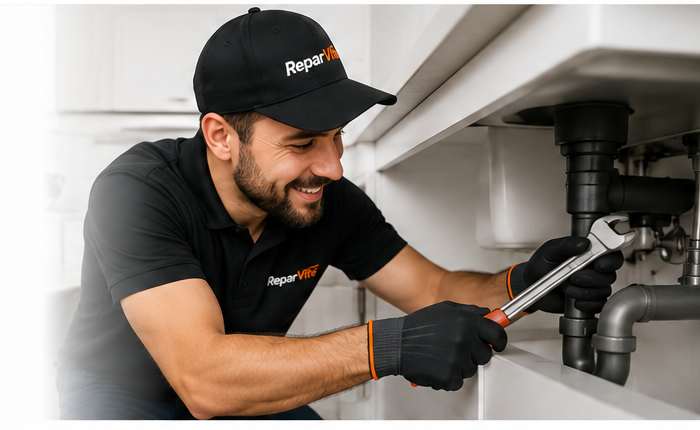 Professionnel ReparVite réalisant une réparation de plomberie